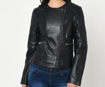 Women black leather jacket TF Role Fashion